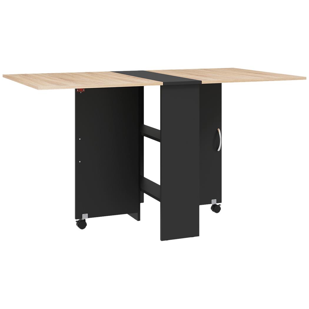 Table de Réunion MORONI, avec Roulettes et Étagères de Rangement, jusqu’à 6 Personnes, Chêne/Noir