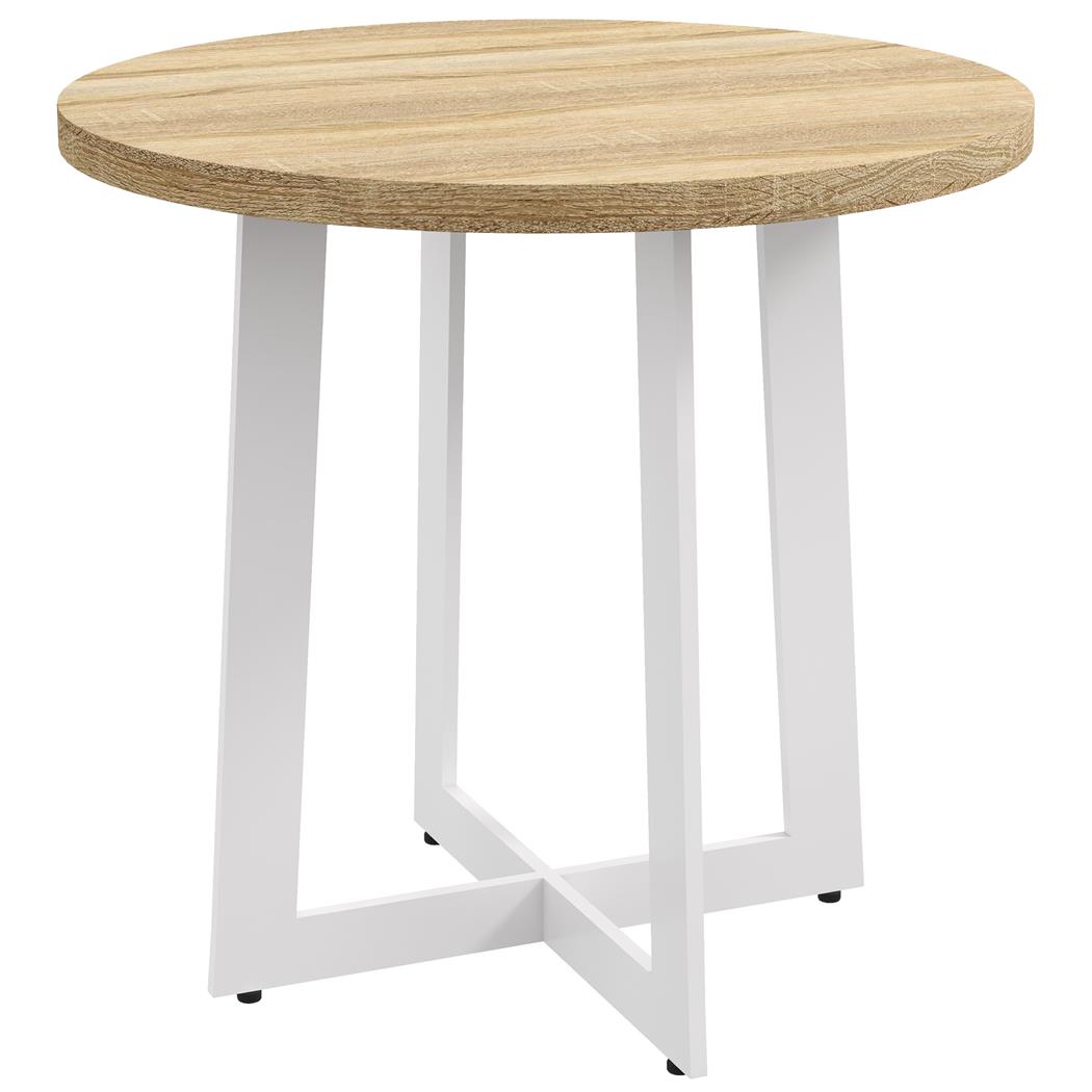 Table de Réunion TACXA, Ronde, avec Base en Acier, Ø80x75 cm, Plateau en Bois, Chêne