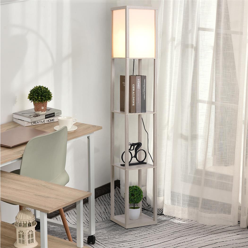 Lampe de Bureau TALIA, Dimensions 26x26x160 cm, avec Étagères, en Bois, Chêne