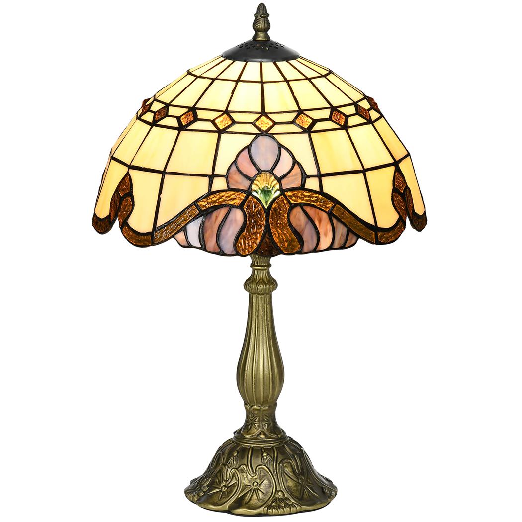 Lampe de Bureau AMBAR, Style Tiffany, Alliage de Zinc et Vitrail Multicolore
