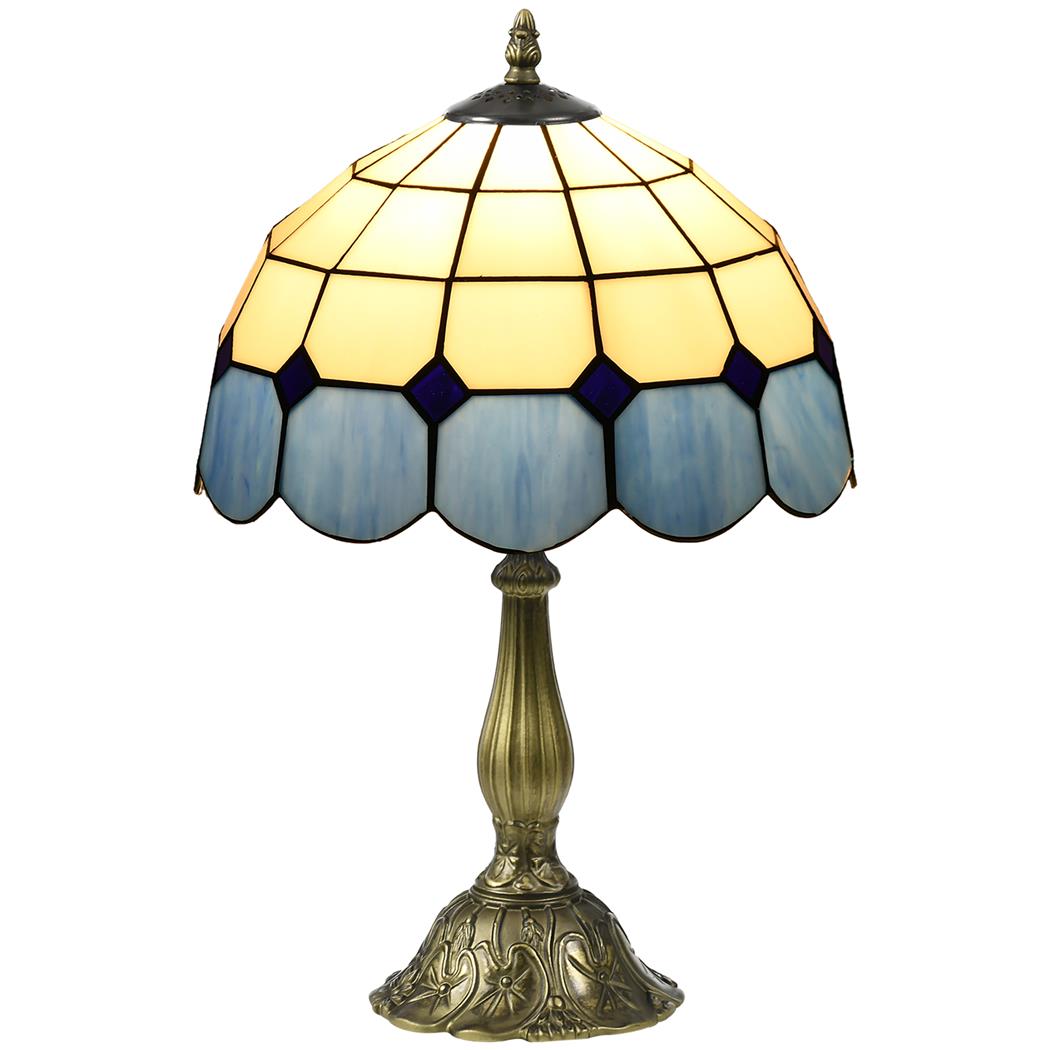 Lampe de Bureau AMBAR, Style Tiffany, Alliage de Zinc et Vitrail Bleu