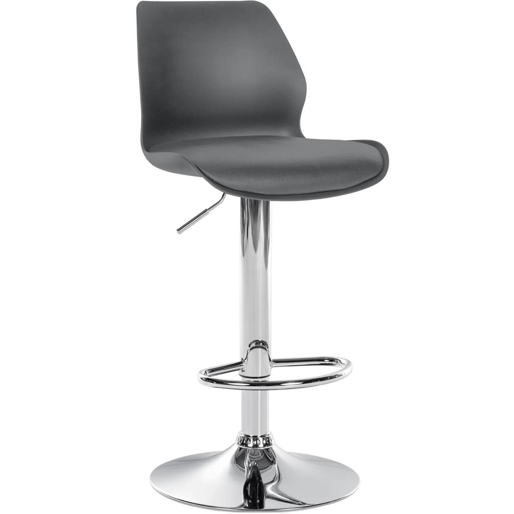 Tabouret de Bar DALIAN, Structure en Métal Chromé, Design Moderne, Cuir, Gris