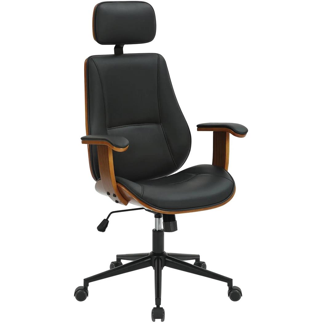 Chaise de Bureau TUFI, Style Scandinave, Bois couleur Noyer et Cuir, Noir