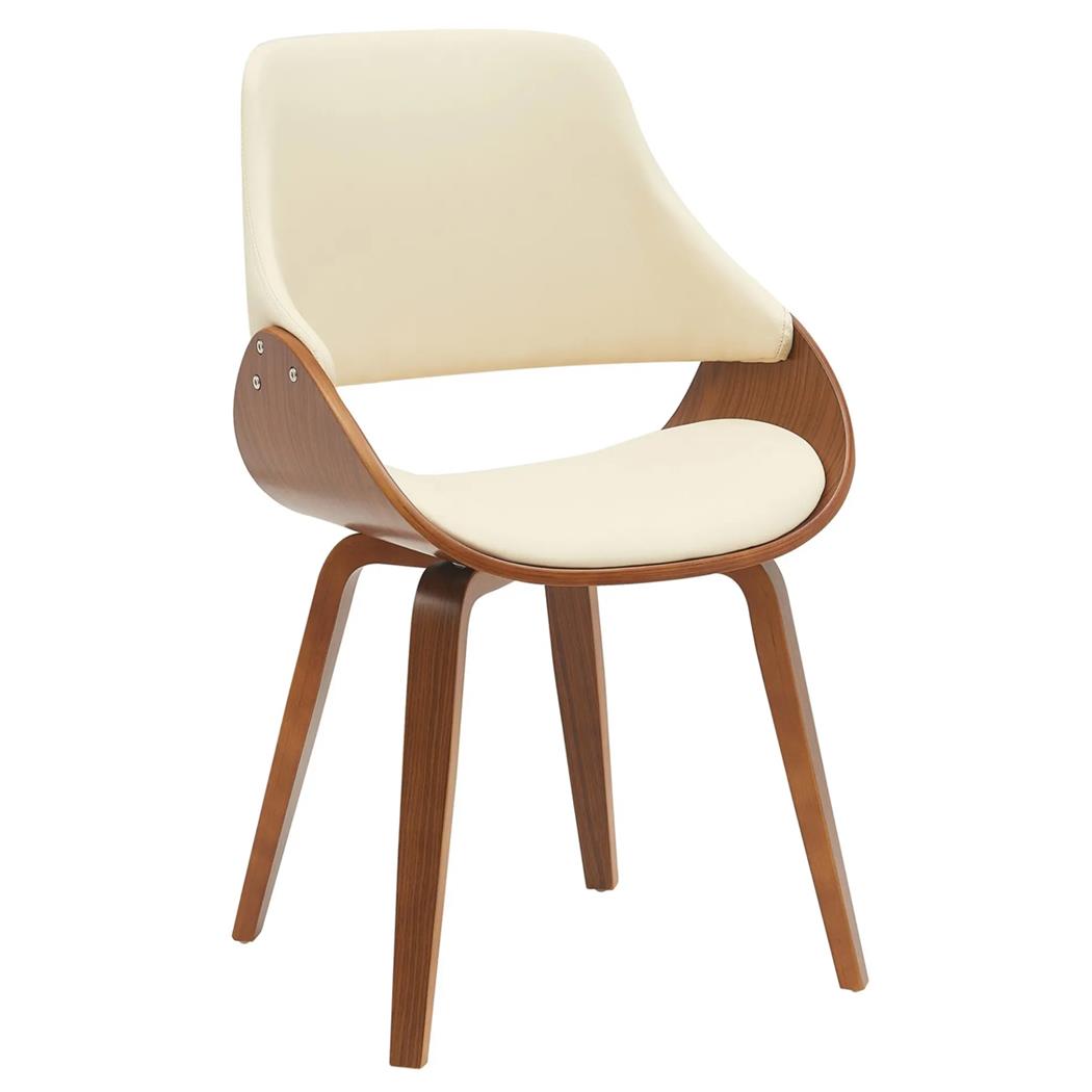 Chaise Visiteur NESKA CUIR, Design Moderne, Structure en Bois couleur Noyer, Crème