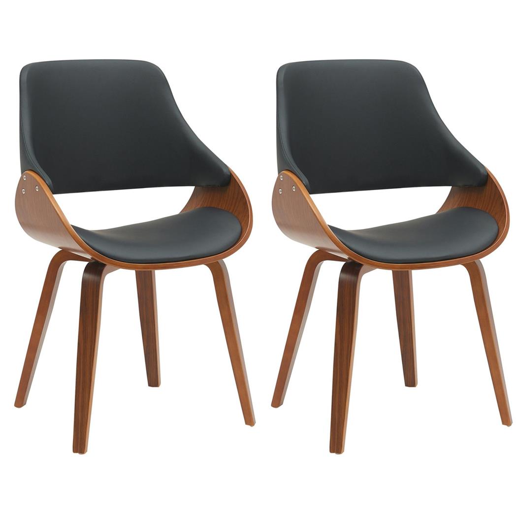 Lot de 2 Chaises Visiteur NESKA CUIR, Design Moderne, Structure en Bois couleur Noyer, Noir