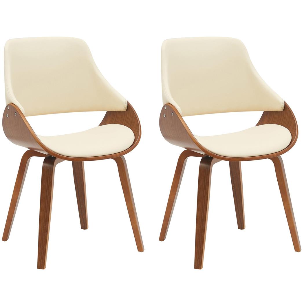 Lot de 2 Chaises Visiteur NESKA CUIR, Design Moderne, Structure en Bois couleur Noyer, Blanc