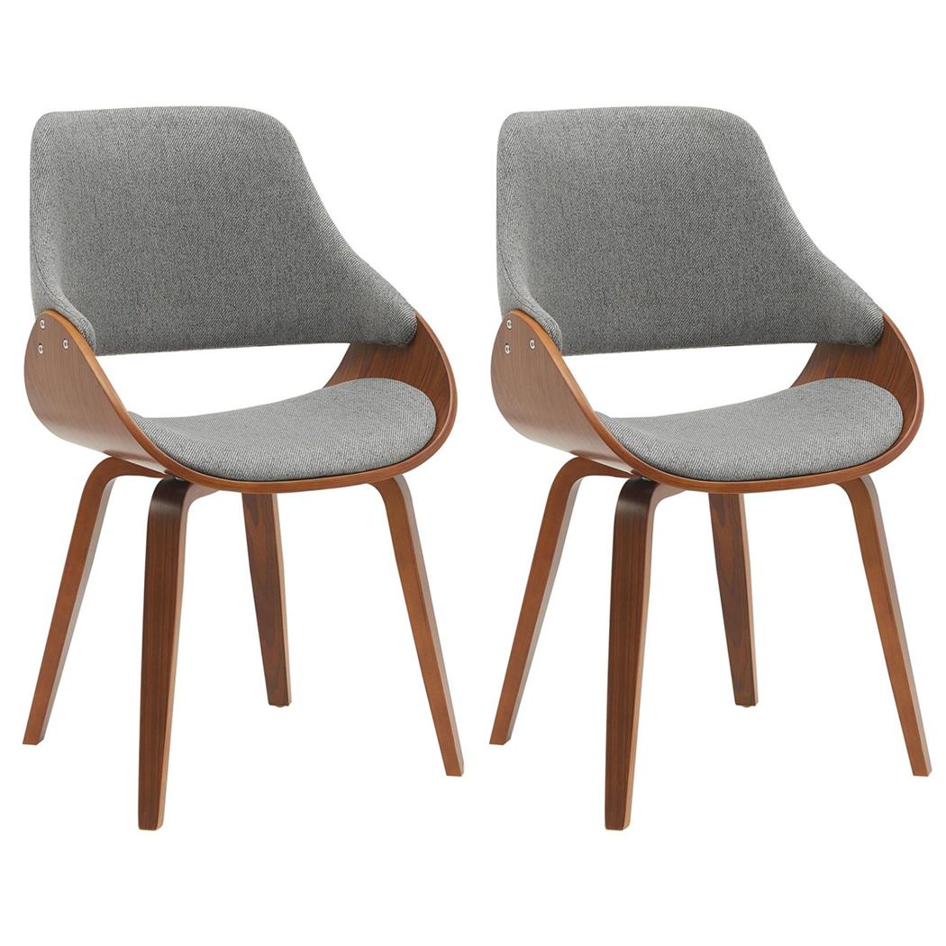 Lot de 2 Chaises Visiteur NESKA TISSU, Design Moderne, Structure en Bois couleur Noyer, Gris