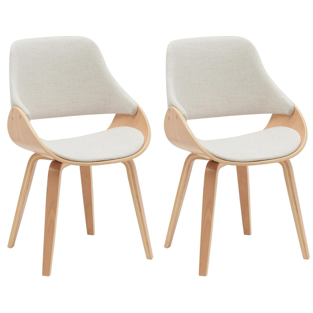 Lot de 2 Chaises Visiteur NESKA TISSU, Design Moderne, Structure en Bois Naturel, Crème