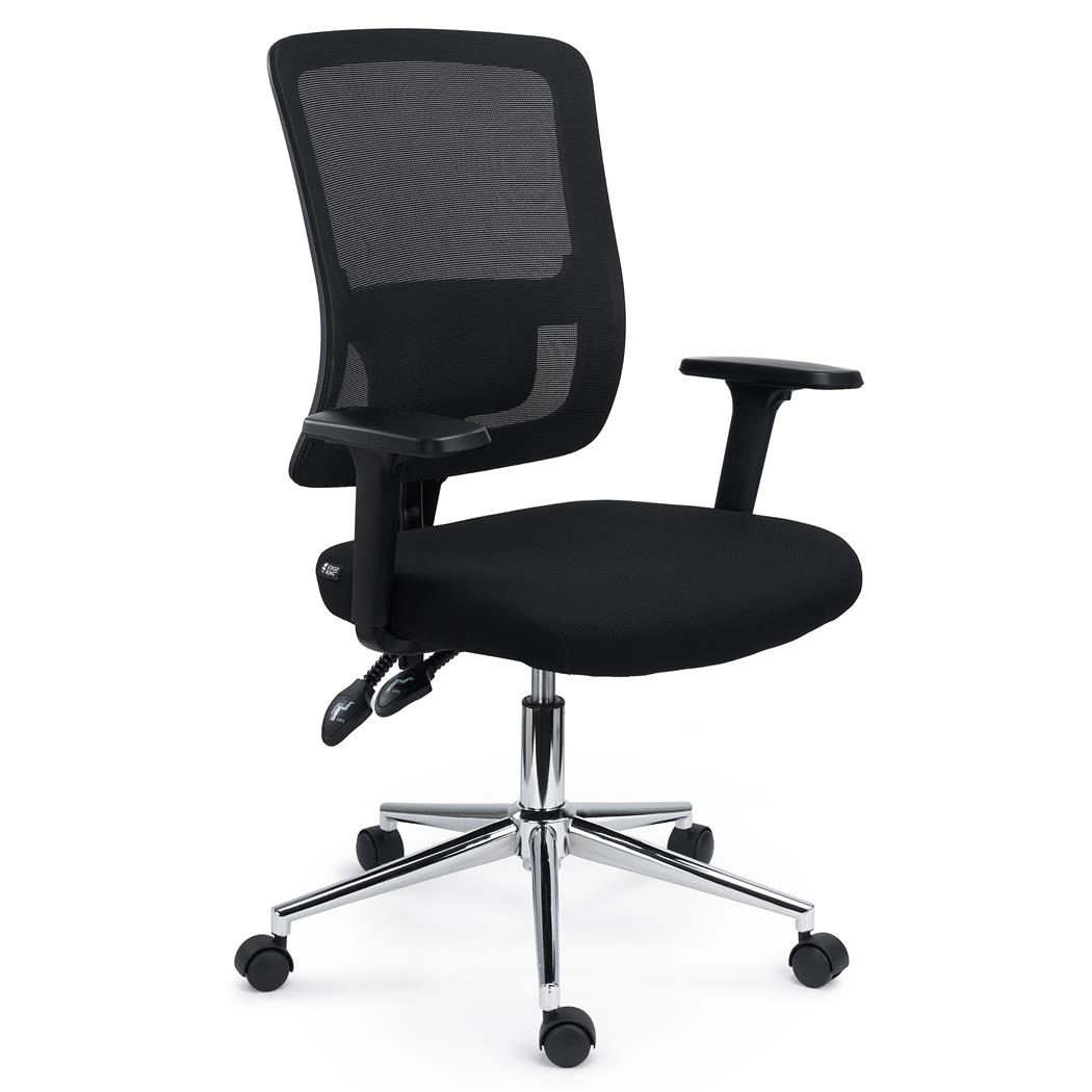 Chaise de Bureau MISTIC, Utilisation Intensive 8h, Dossier Réglable, Support Lombaire, en Tissu et Maille, Noir