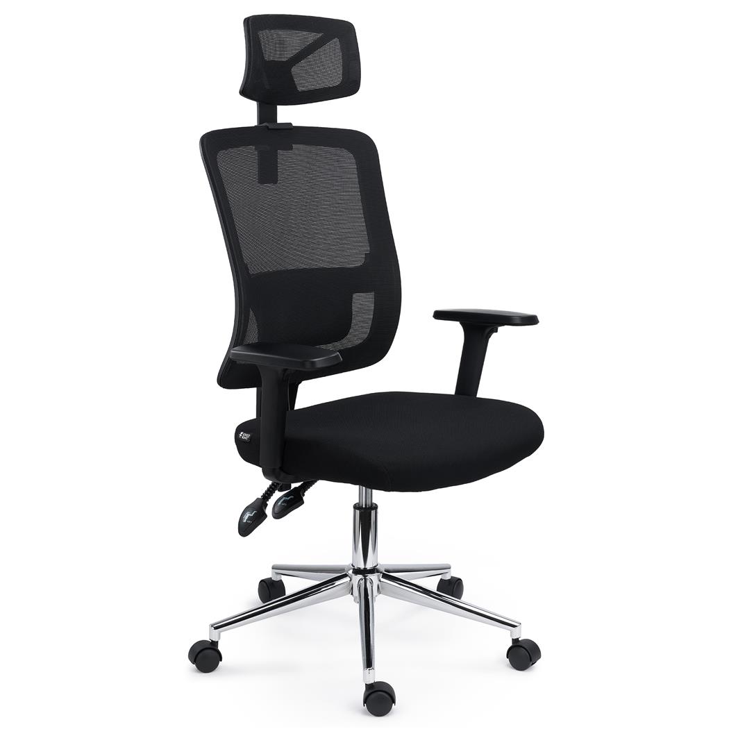 Chaise de Bureau MISTIC, Appui-tête, Utilisation Intensive 8h, Dossier Réglable, Support Lombaire, en Tissu et Maille, Noir