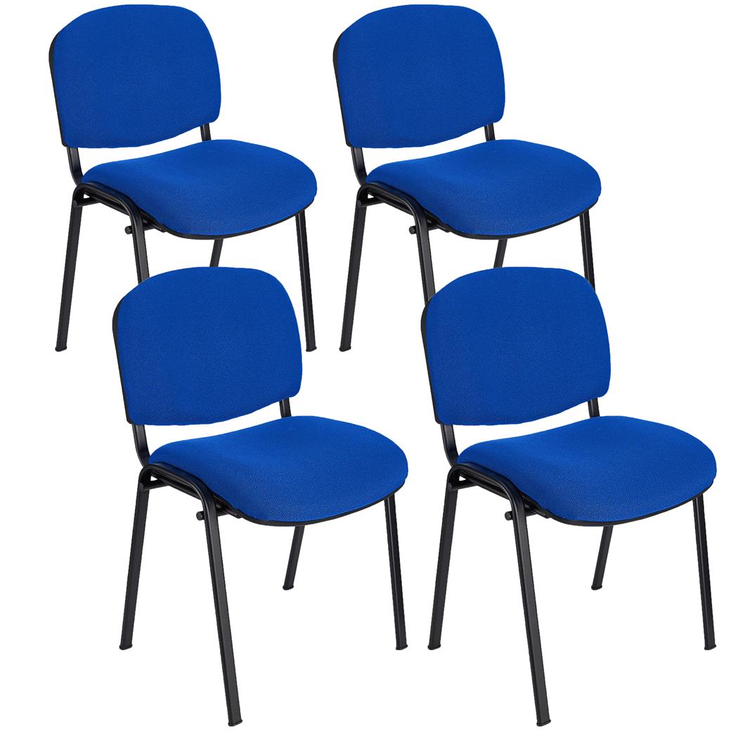 Lot de 4 Chaises Visiteur MOBY TISSU, Très Confortable, Piétement Noir, en Tissu, Bleu
