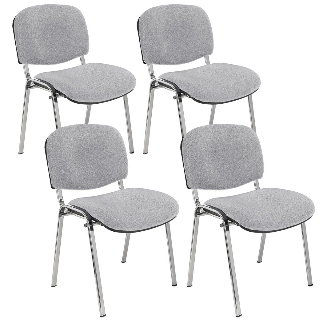 Lot de 4 Chaises Visiteur MOBY TISSU, Très Confortable, Piétement Chromé, en Tissu, Gris