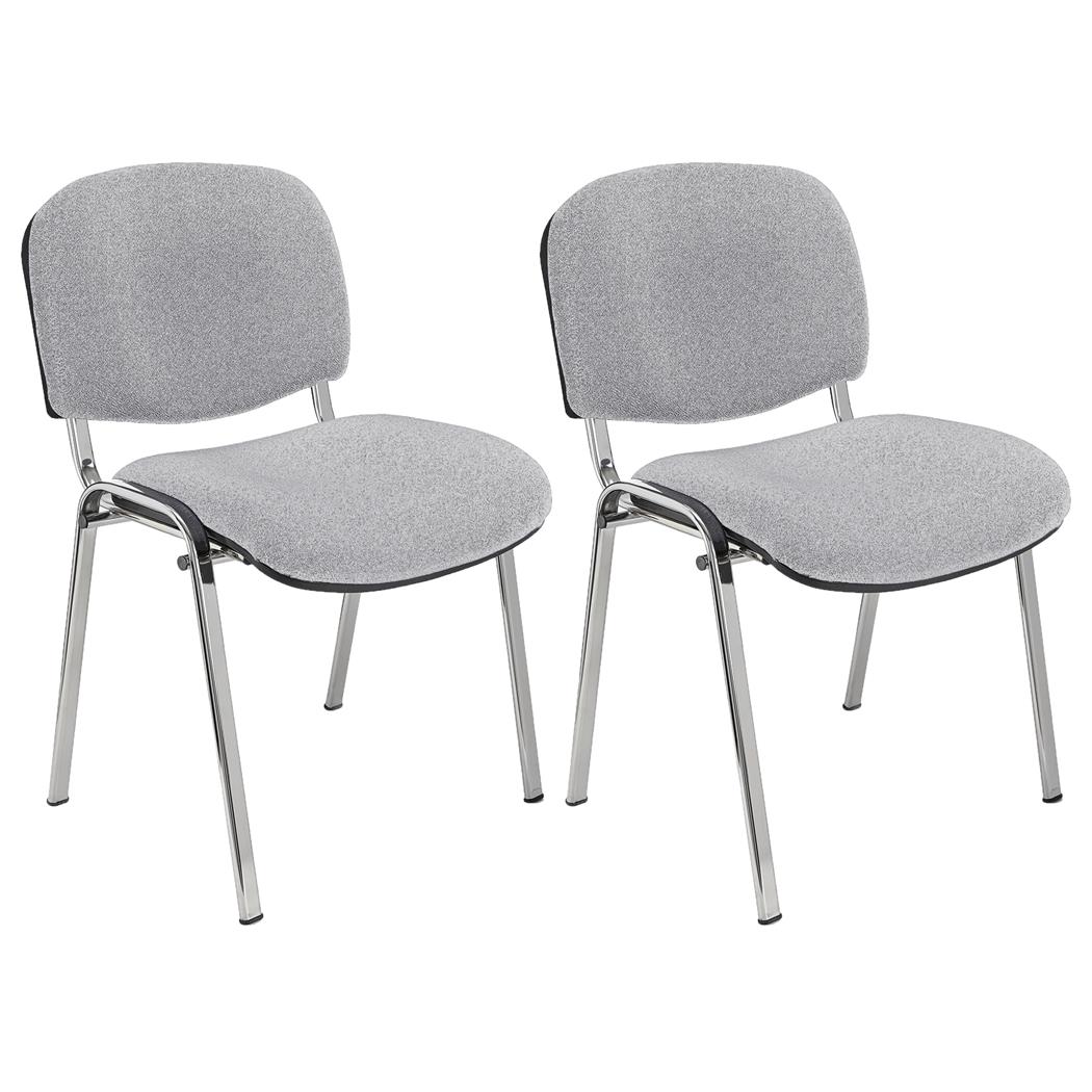 Lot de 2 Chaises Visiteur MOBY TISSU, Très Confortable, Piétement Chromé, en Tissu, Gris