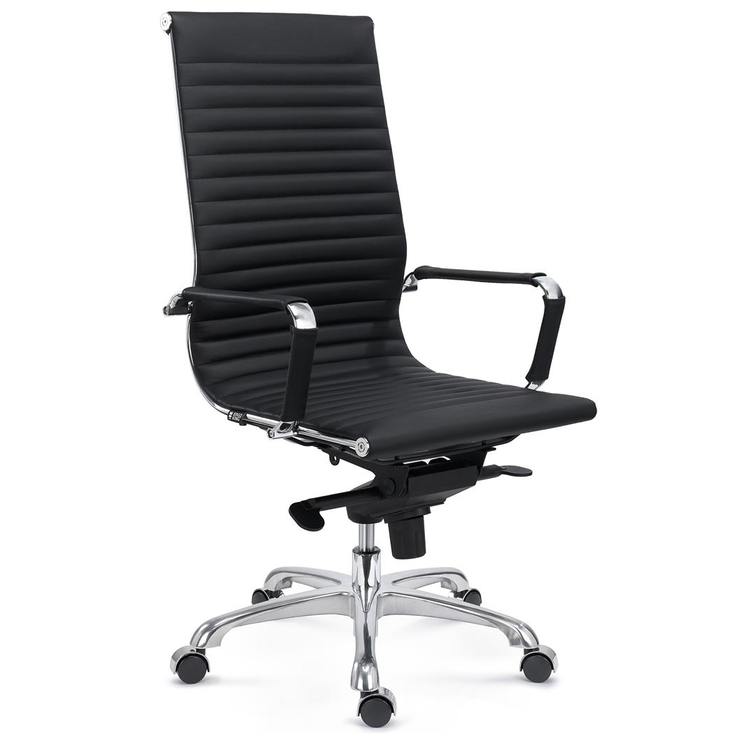 Chaise de Bureau DORIS CUIR AUTHENTIQUE, structure Métallique Chromée, Noir