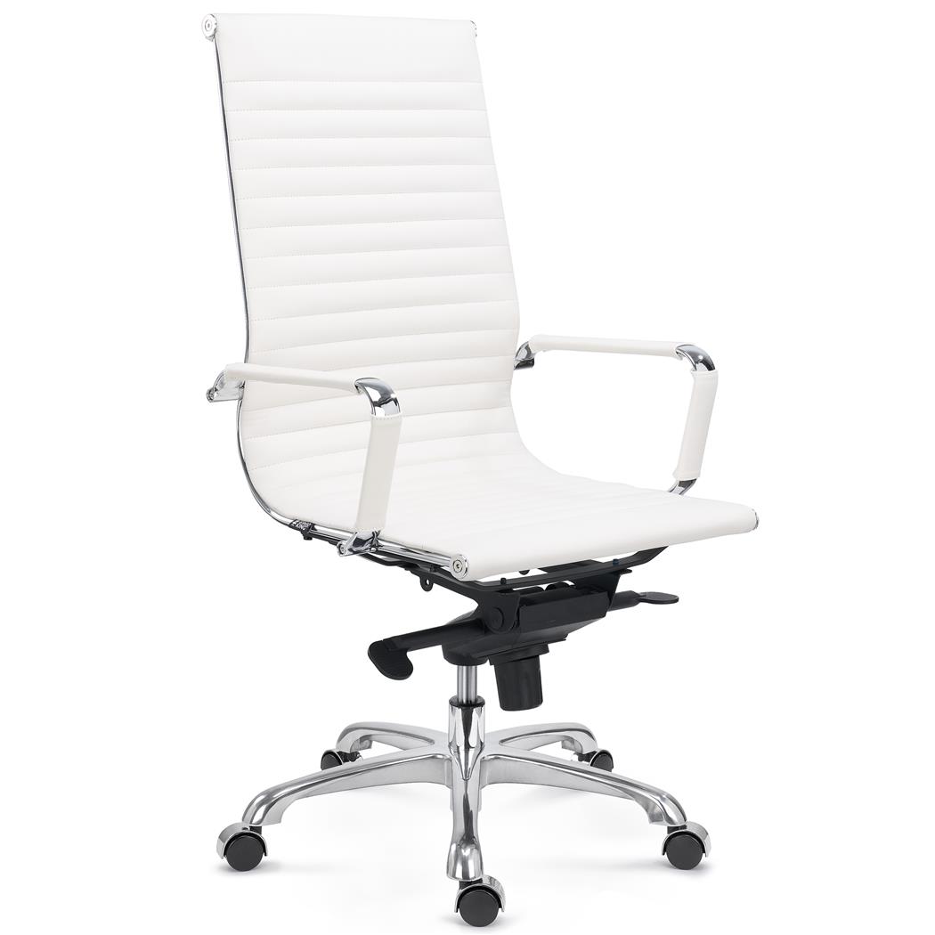 Chaise de Bureau DORIS CUIR AUTHENTIQUE, structure Métallique Chromée, Blanc