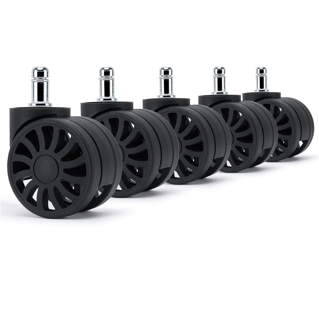 5x Roulettes H3 11x60mm, pour Sols Moquettés, Design Sportif, en Plastique, Noir