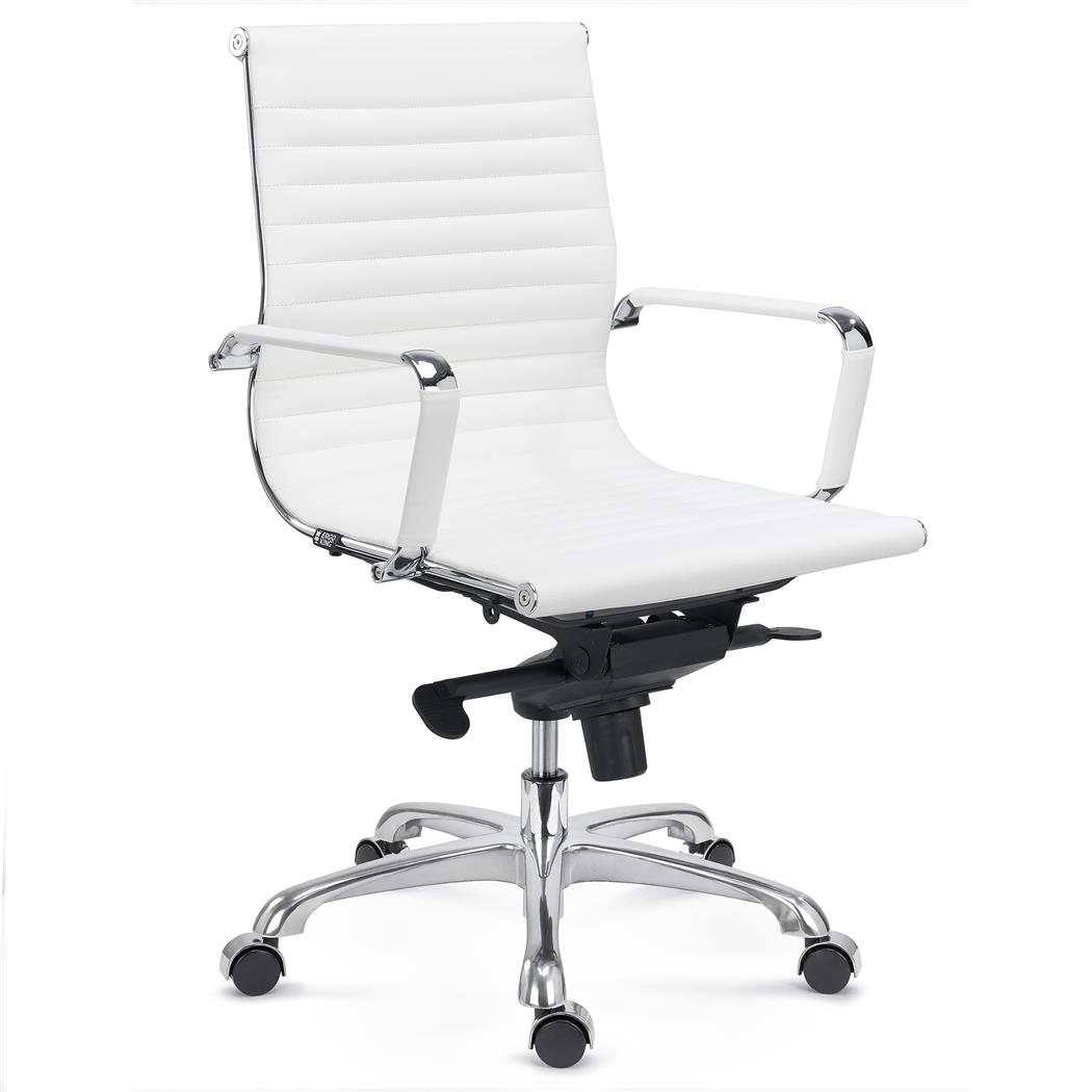 Chaise de Bureau DORIS, Dossier de Taille Intermédiaire, Structure Métallique Chromée, Blanc