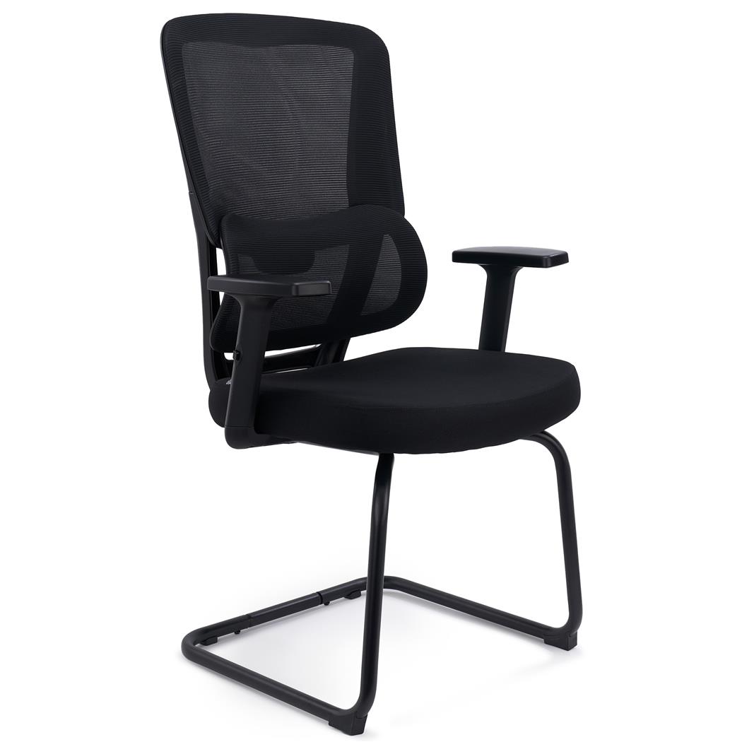 Chaise Visiteur Ergonomique SUPRA V, Support Lombaire, Accoudoirs Réglables, Piétement Métallique, Noir