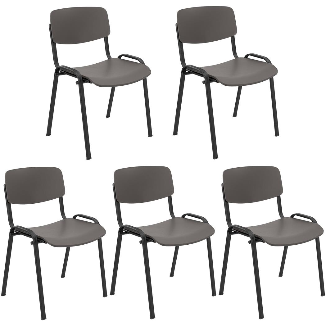 Lot de 5 Chaises Visiteur MILKA, Élégantes et Polyvalentes, Empilables, Piètement Noir, Gris