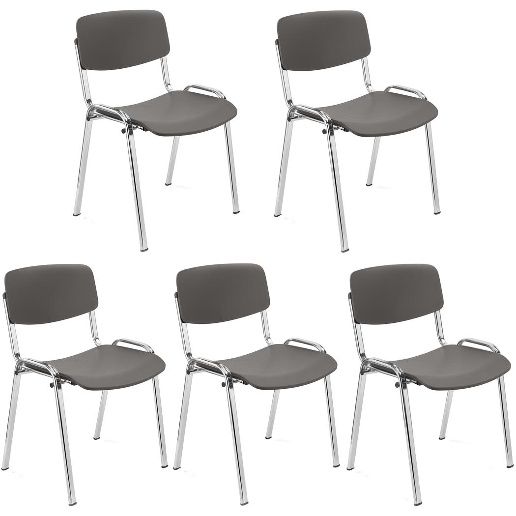 Lot de 5 Chaises Visiteur MILKA, Élégantes et Polyvalentes, Empilables, Piètement Chromé, Gris