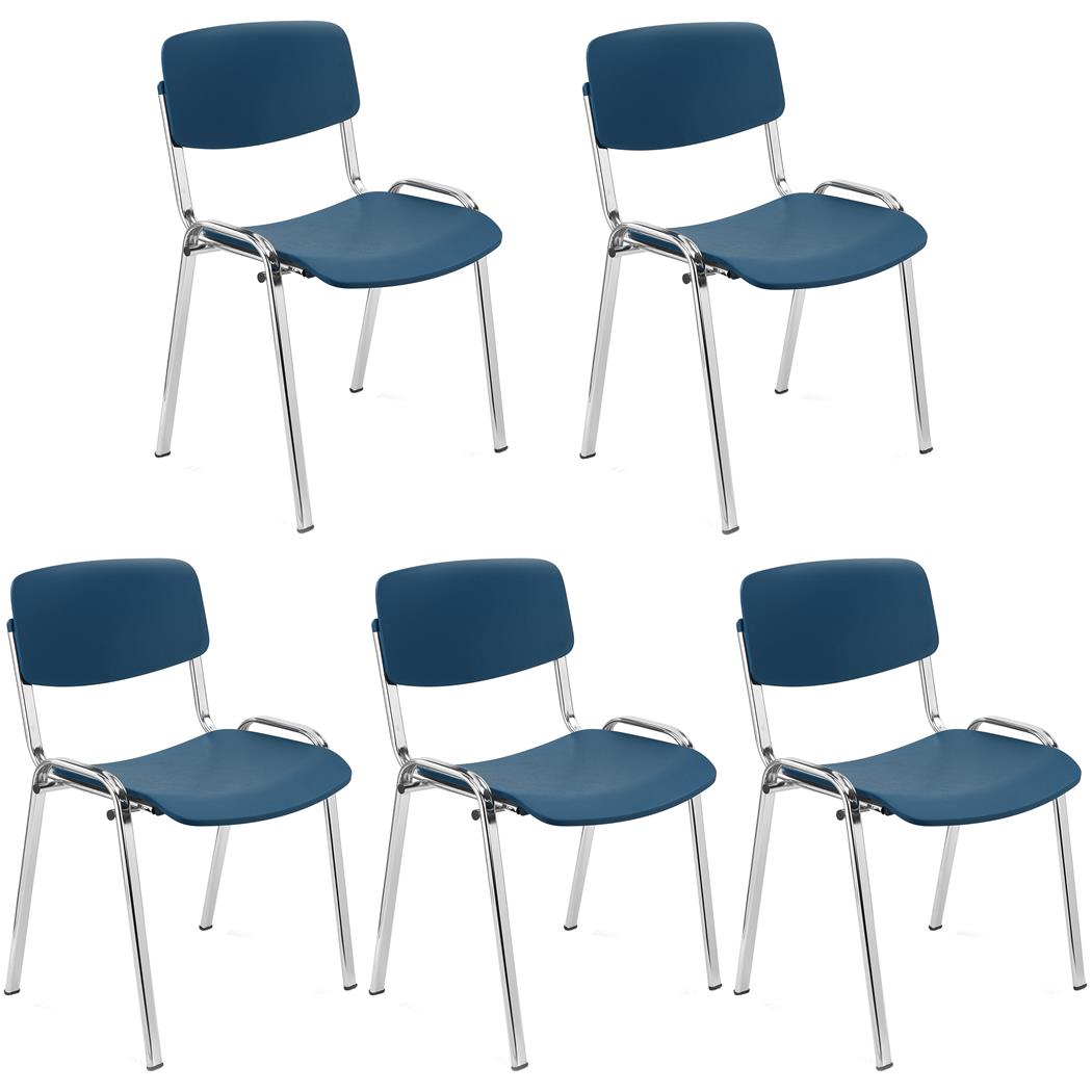 Lot de 5 Chaises Visiteur MILKA, Élégantes et Polyvalentes, Empilables, Piètement Chromé, Bleu