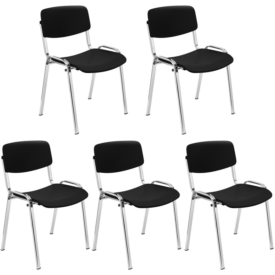 Lot de 5 Chaises Visiteur MILKA, Élégantes et Polyvalentes, Empilables, Piètement Chromé, Noir