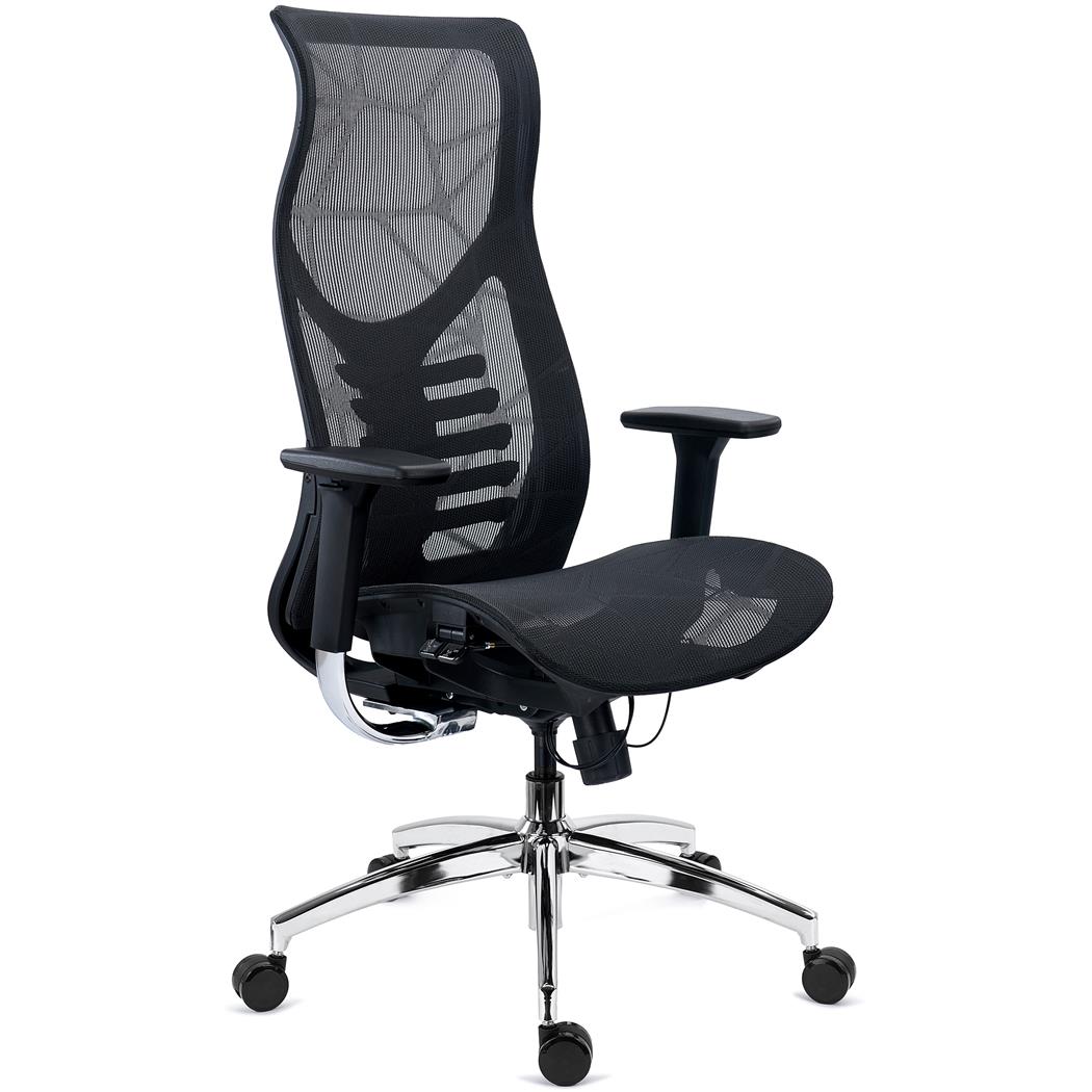 DEMO# Chaise Ergonomique VICTUS, Dossier Haut avec Soutien Lombaire, Utilisation Intensive 8h, en Maille, Noir