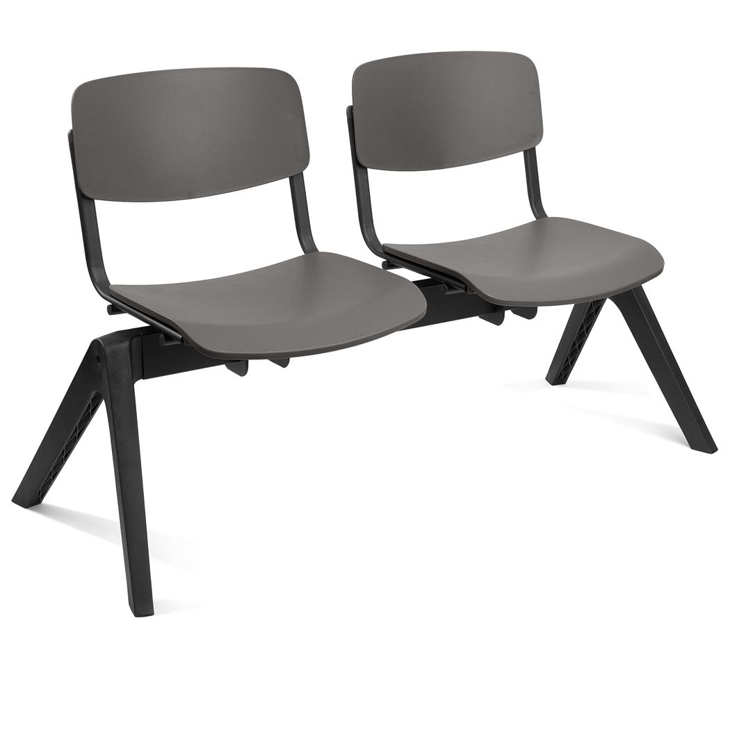 Banc salle d'attente 2 sièges MILKA, Structure Robuste, Très Confortable, Polypropylène, Gris
