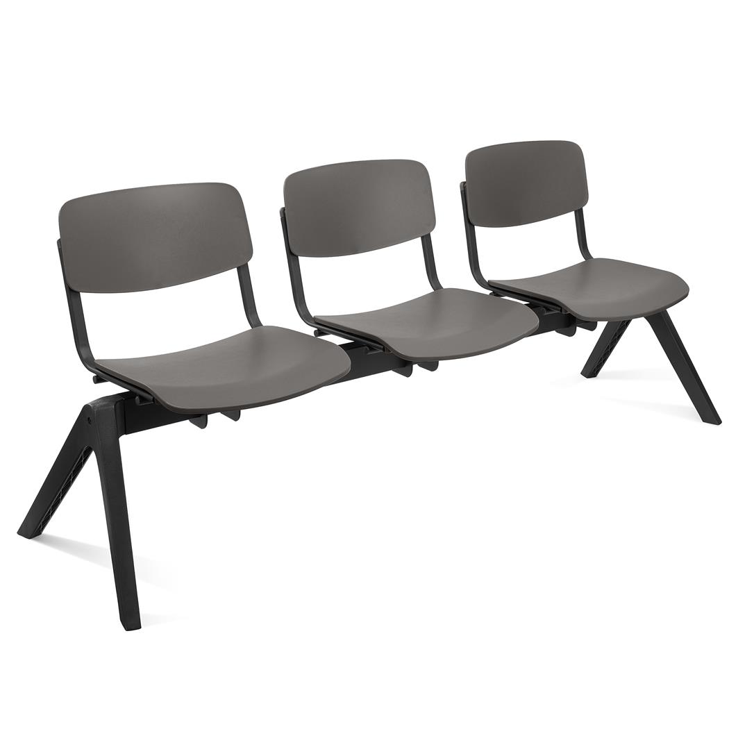 Banc salle d'attente 3 sièges MILKA, Structure Robuste, Très Confortable, Polypropylène, Gris