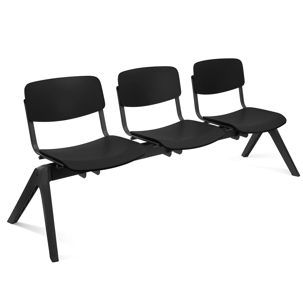 Banc salle d'attente 3 sièges MILKA, Structure Robuste, Très Confortable, Polypropylène, Noir