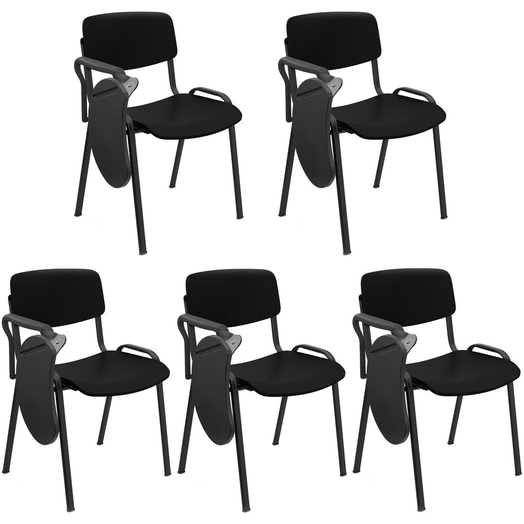 Lot de 5 Chaises Visiteur MILKA AVEC TABLETTE, Élégantes et Polyvalentes, Empilables, Piètement Noir, Noir