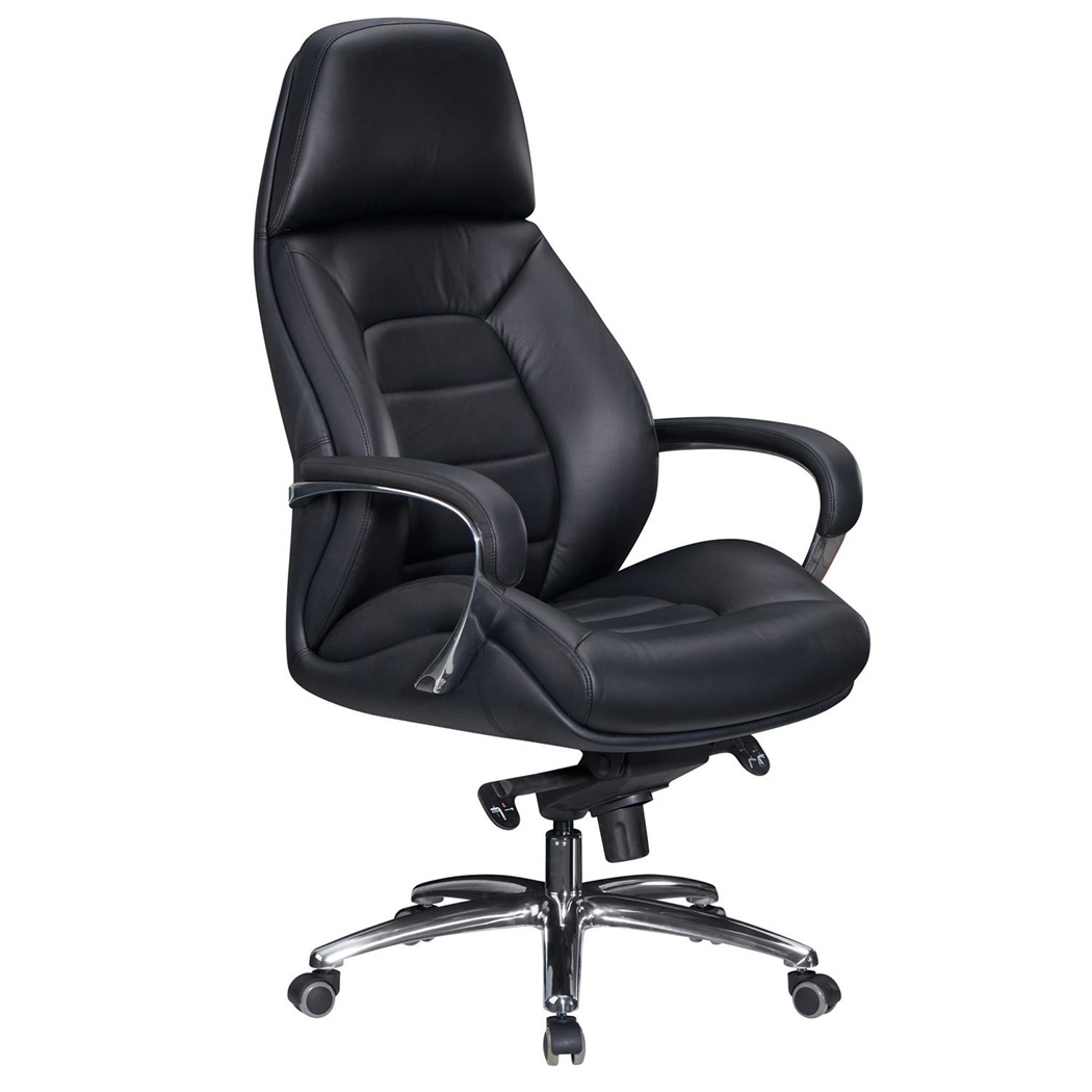 DEMO# Fauteuil de Direction SHANGAI, Design et Ergonomique, en Cuir Authentique, Noir