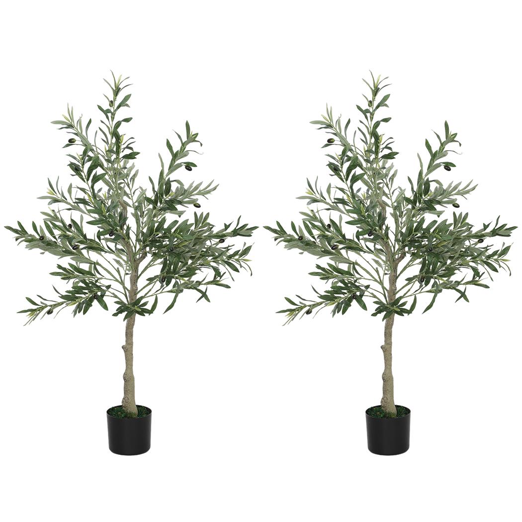 Lot de 2 Plantes de Bureau ECOA, Hauteur 120cm, Olivier Artificiel, Pot Inclus