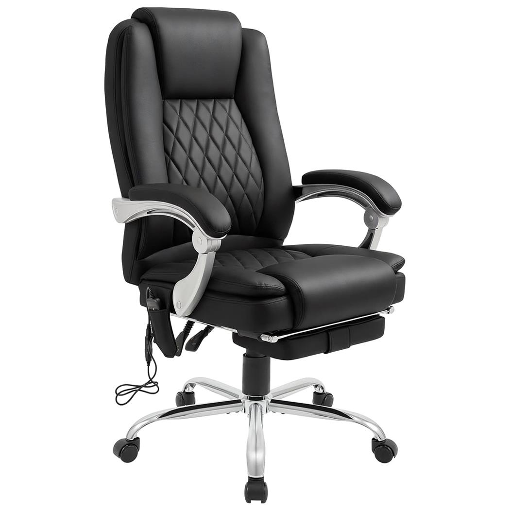Fauteuil de bureau CABUYA, Repose-pieds Extensible, Fonction Massage, Cuir, Noir