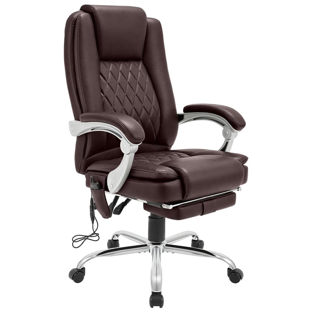 Fauteuil de bureau CABUYA, Repose-pieds Extensible, Fonction Massage, Cuir, Marron