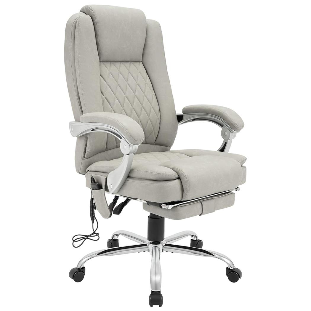 Fauteuil de bureau CABUYA, Repose-pieds Extensible, Fonction Massage, Cuir, Gris