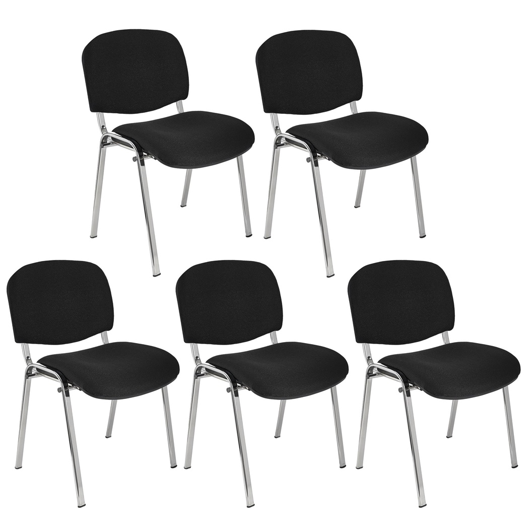 Lot de 5 chaises visiteur MOBY BASE, Commode et Pratique, Prix Incroyable, Noir et Piétement Chromé