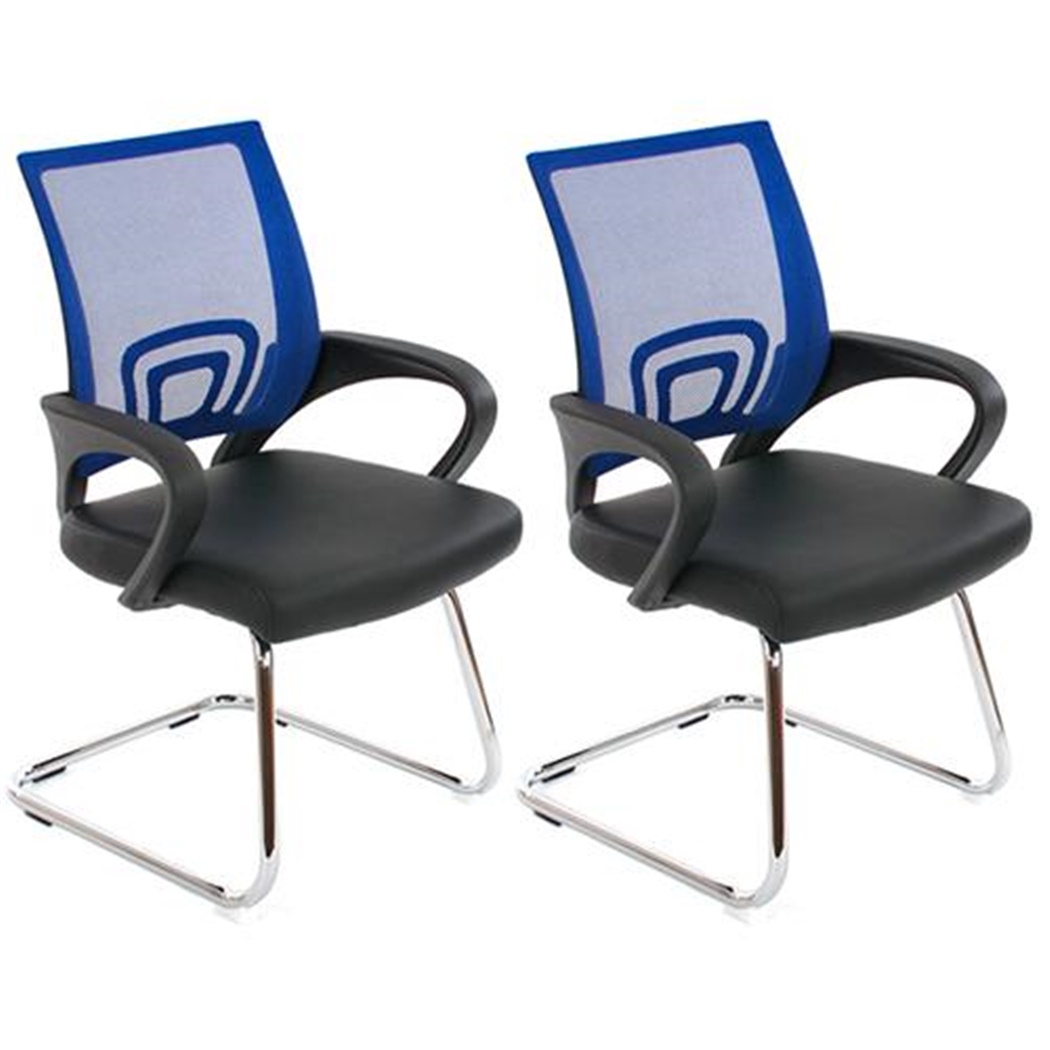 Lot de 2 Chaises Visiteur Ergonomiques SÉOUL NET, très commodes, en Maille et Cuir, Bleu