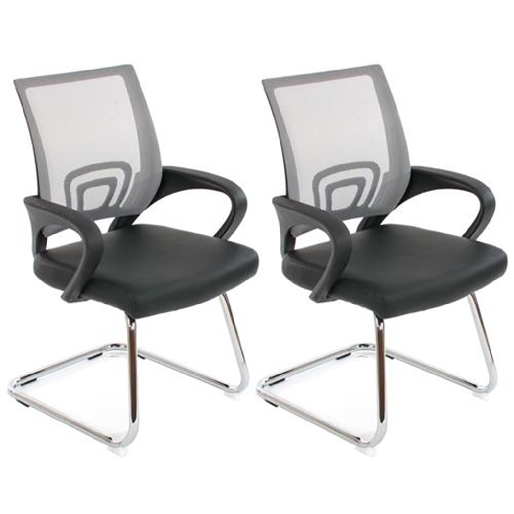 Lot de 2 Chaises Visiteur Ergonomiques SÉOUL NET, très commodes, en Maille et Cuir, Gris