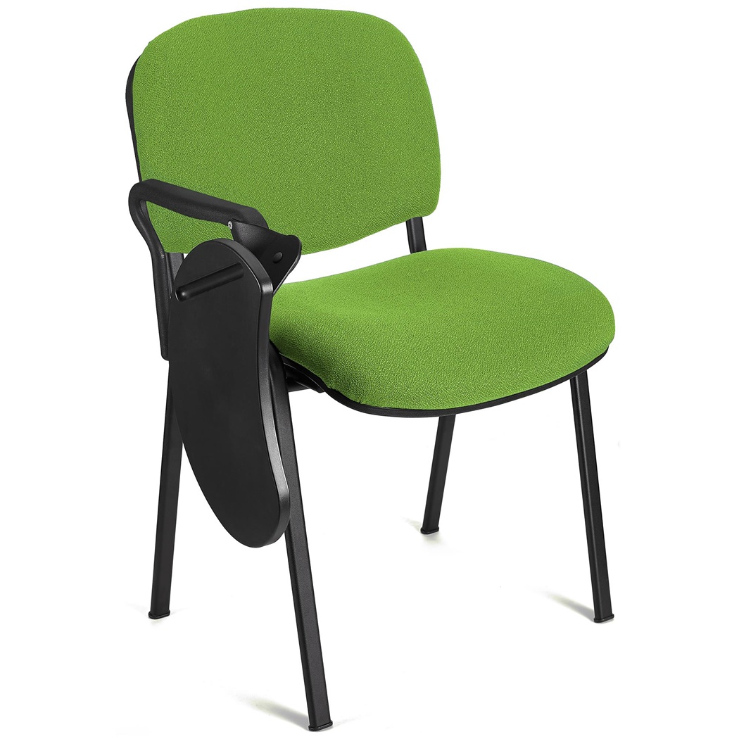 Chaise visiteur MOBY avec TABLETTE écritoire rabattable, Prix incroyable! Vert et Piétement Noir