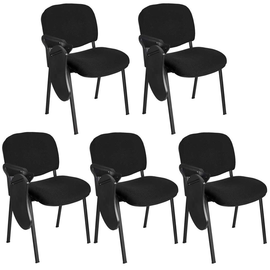 Lot de 5 Chaises Visiteur MOBY avec TABLETTE écritoire rabattable, Prix incroyable! Noir et Piétement Noir