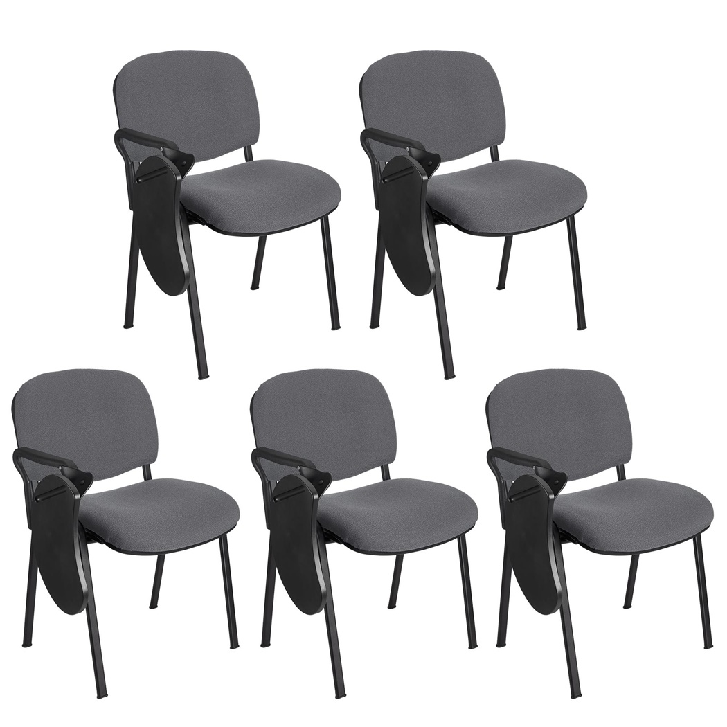 Lot de 5 Chaises Visiteur MOBY avec TABLETTE écritoire rabattable, Prix incroyable! Gris et Piétement Noir