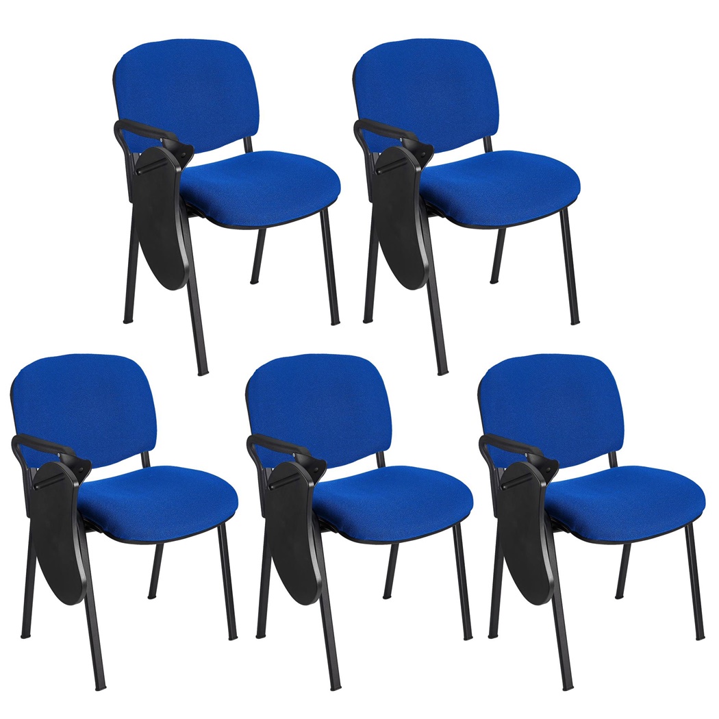 Lot de 5 Chaises Visiteur MOBY avec TABLETTE écritoire rabattable, Prix incroyable! Bleu et Piétement Noir