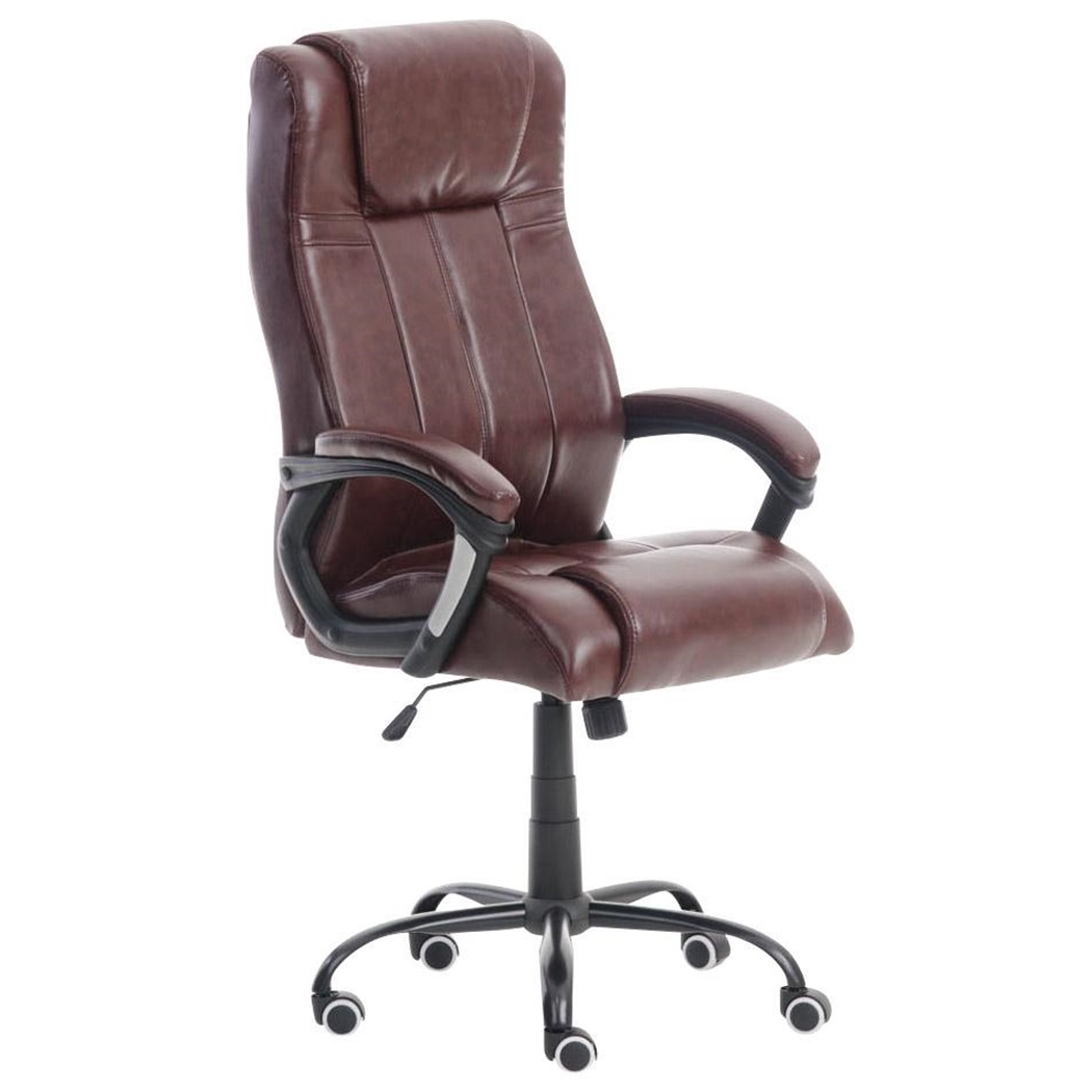 Fauteuil de Bureau CONDOR, Rembourrage Épais, Résistance 150kg, Cuir, Bordeaux