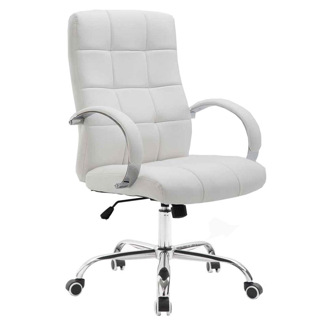 Fauteuil de bureau LISBOA, Grande qualité, structure métallique, revêtement cuir, Blanc