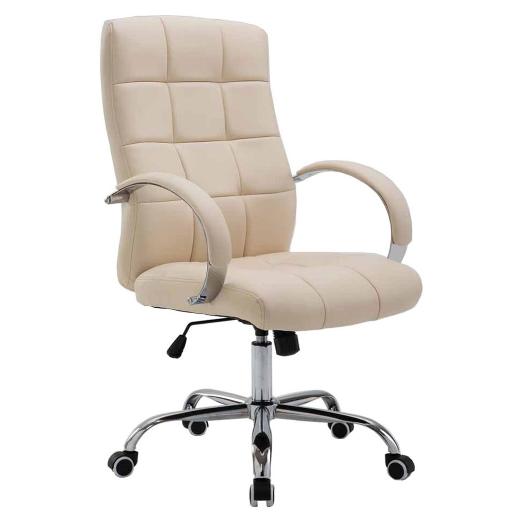 Fauteuil de bureau LISBOA, Grande qualité, structure métallique, revêtement cuir, Crème