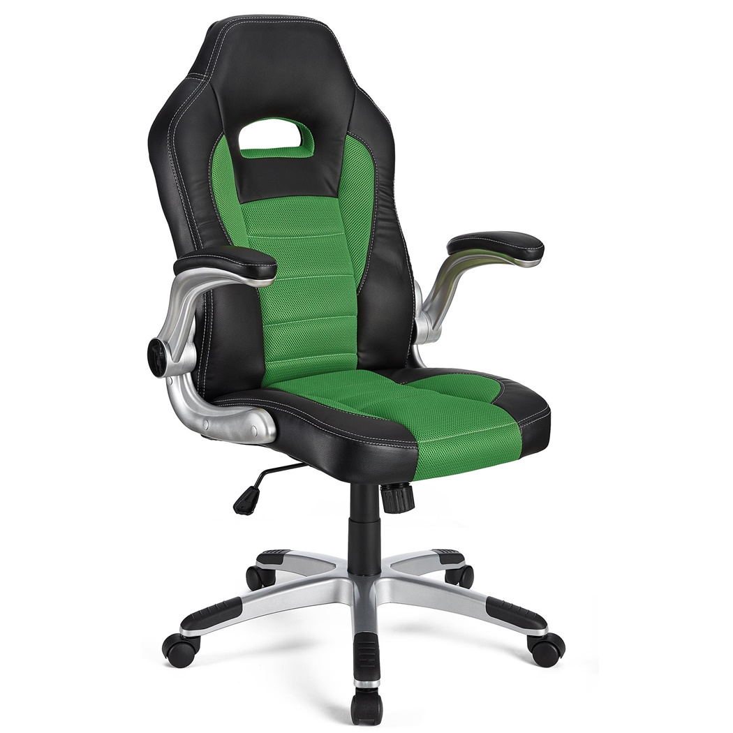 Chaise Gamer LOTUS, accoudoirs relevables, cuir et maille respirable, vert