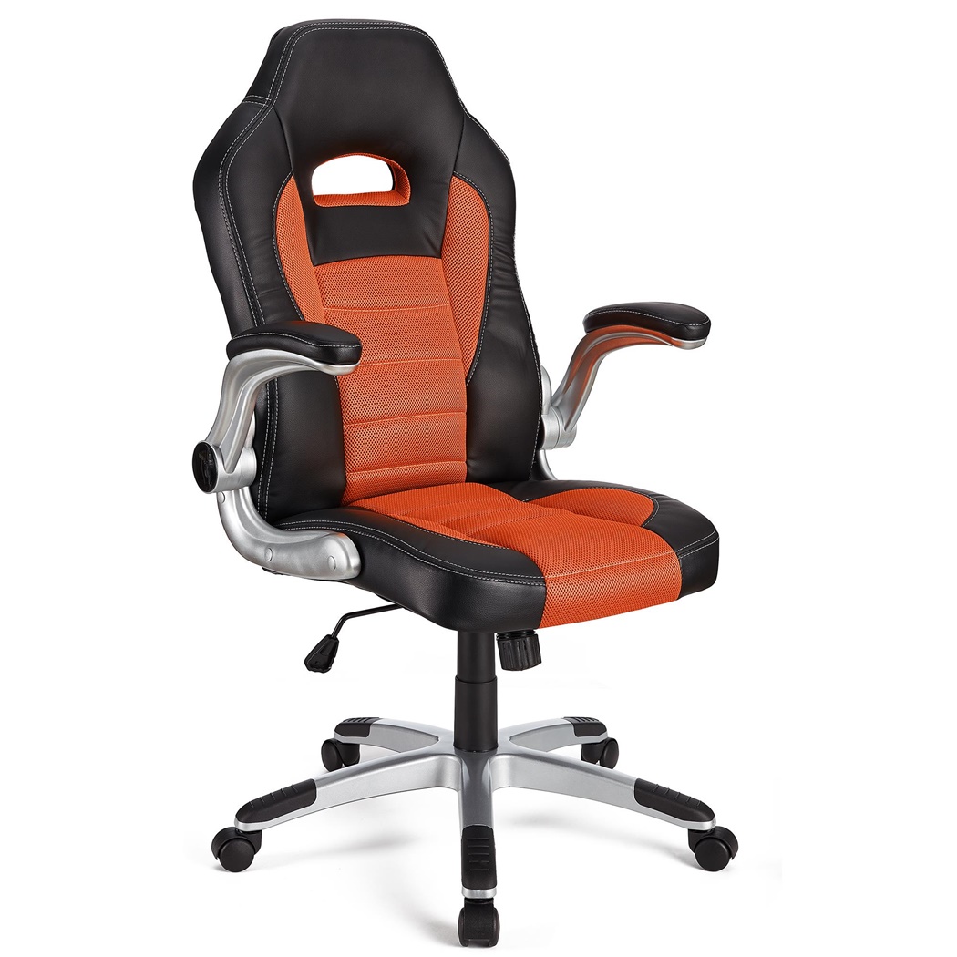 Chaise Gamer LOTUS, accoudoirs relevables,  cuir et maille respirable, orange