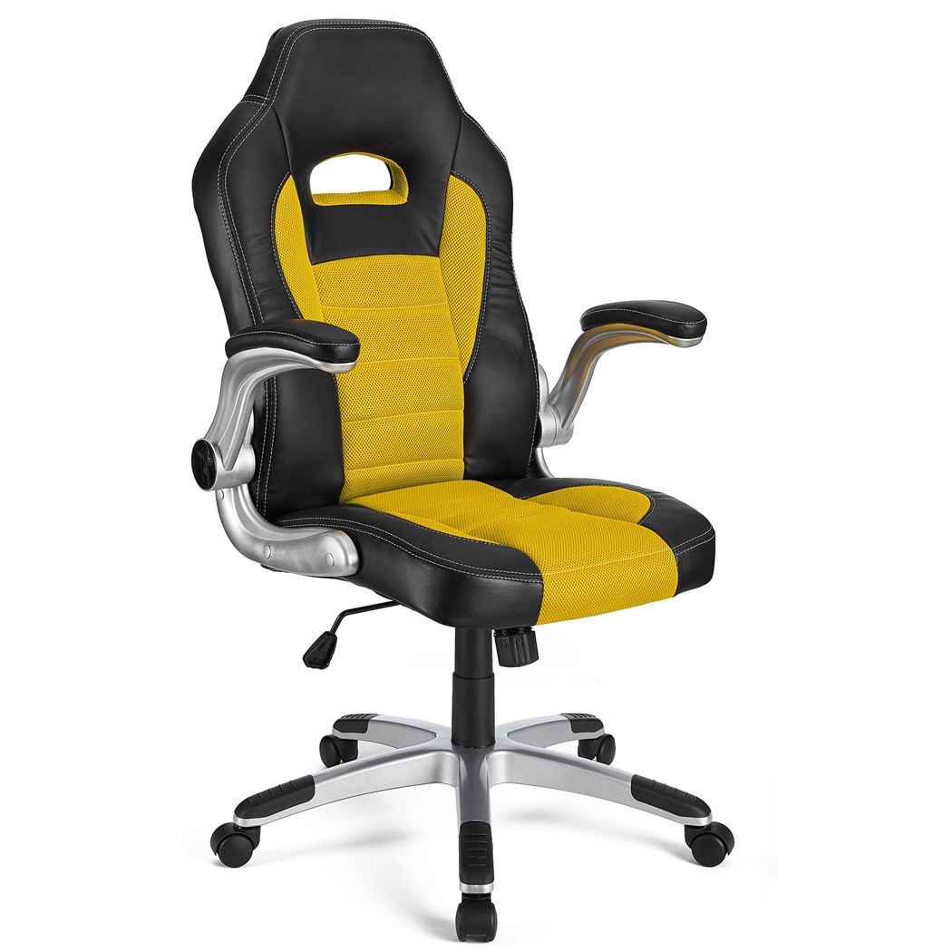 Chaise Gamer LOTUS, accoudoirs relevables, cuir et maille respirable, jaune