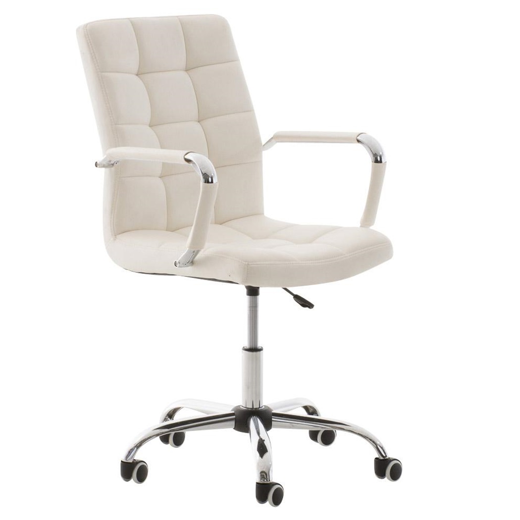 Fauteuil de Bureau BRISTOL, structure et accoudoirs métalliques, Revêtement cuir, Blanc